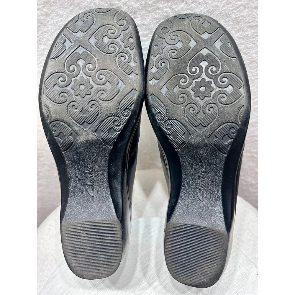 Clarks Womens Black Leather Slip On Loafers Wedge Shoes 8.5M 84629